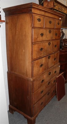 Lot 1282 - A George III walnut chest on chest, with moulded cornice above three short and six long...