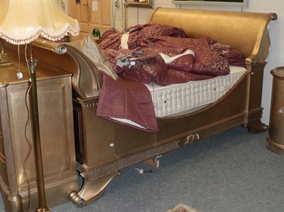 Lot 1307 - "And So To Bed" Gilt painted king sized sleigh bed complete with a 6' "And So To Bed Nuffield"...