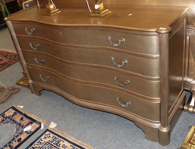 Lot 1308 - ''And So to Bed'' Modern gilt painted four drawer commode, 179cm wide