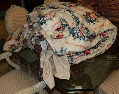 Lot 1331 - A pair of wide floral chintz curtains with pelmet and tie backs