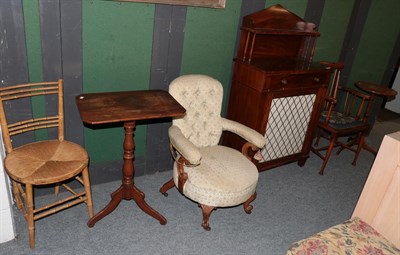 Lot 1360 - An early 19th Century mahogany chiffonier with a brass grill door, a Victorian open armchair,...