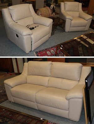 Lot 1370 - A three piece leather suite including a electric reclining chair