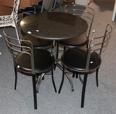 Lot 1371 - A set of six Italian black and chrome chairs and a granite-topped pillar table