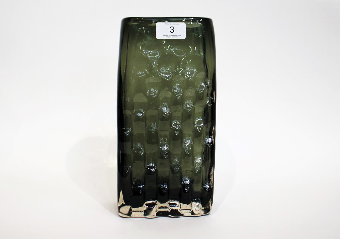 Lot 3 - Whitefriars - Geoffrey Baxter: A Textured Range Basketweave Glass Vase, in willow, pattern...