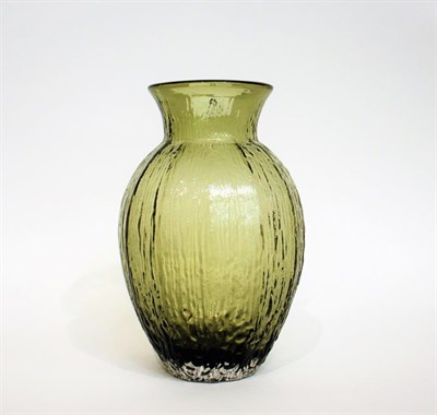 Lot 5 - Whitefriars - Geoffrey Baxter: A Textured Range Tulip Glass Vase, in sage green, pattern 9827, 24cm