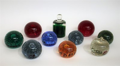 Lot 22 - Whitefriars - Nine Glass Paperweights, including 9891 apple 9cm and bubbled 9308 in various colours