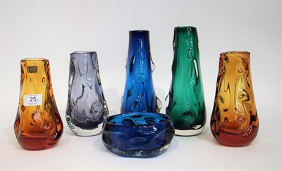 Lot 25 - Whitefriars - William Wilson and Harry Dryer: Six Knobbly Range Glass Lamp Bases, Vases and...