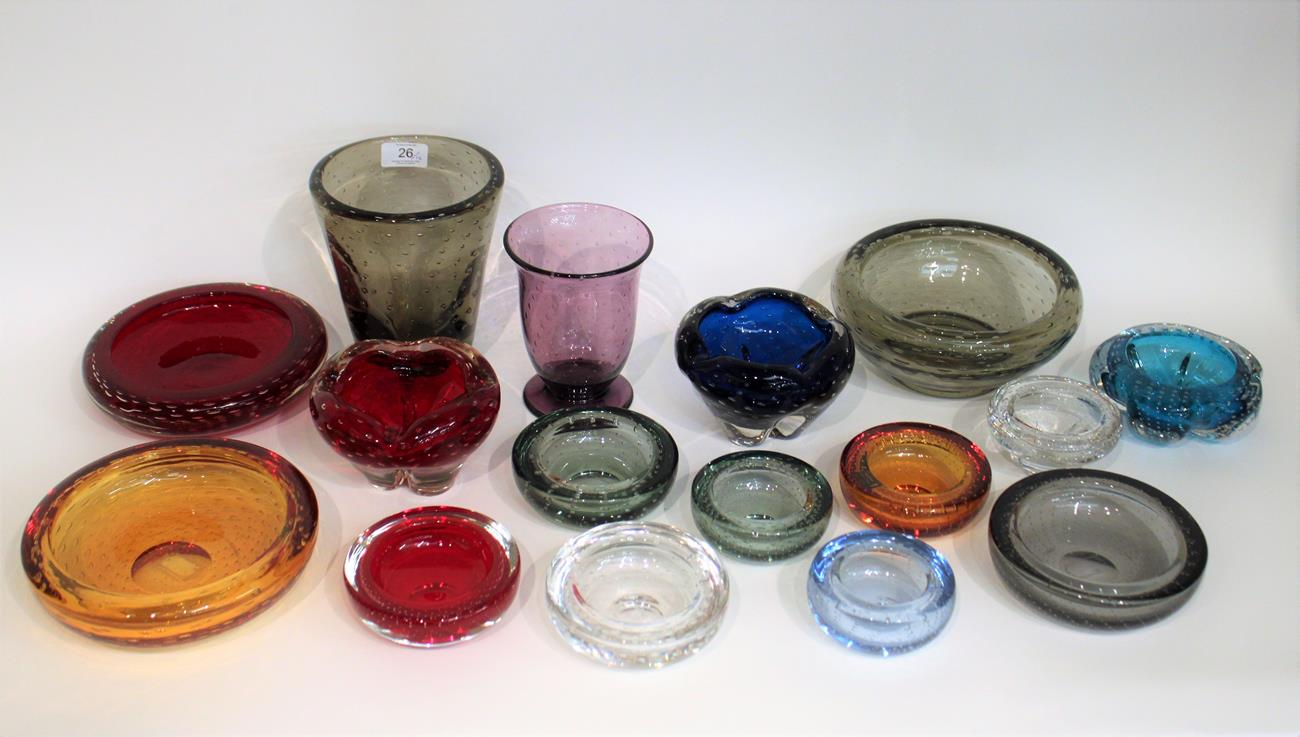 Lot 26 - Whitefriars - William Wilson: A Group of Bubble Range Glass Bowls and Vases, various colours,...