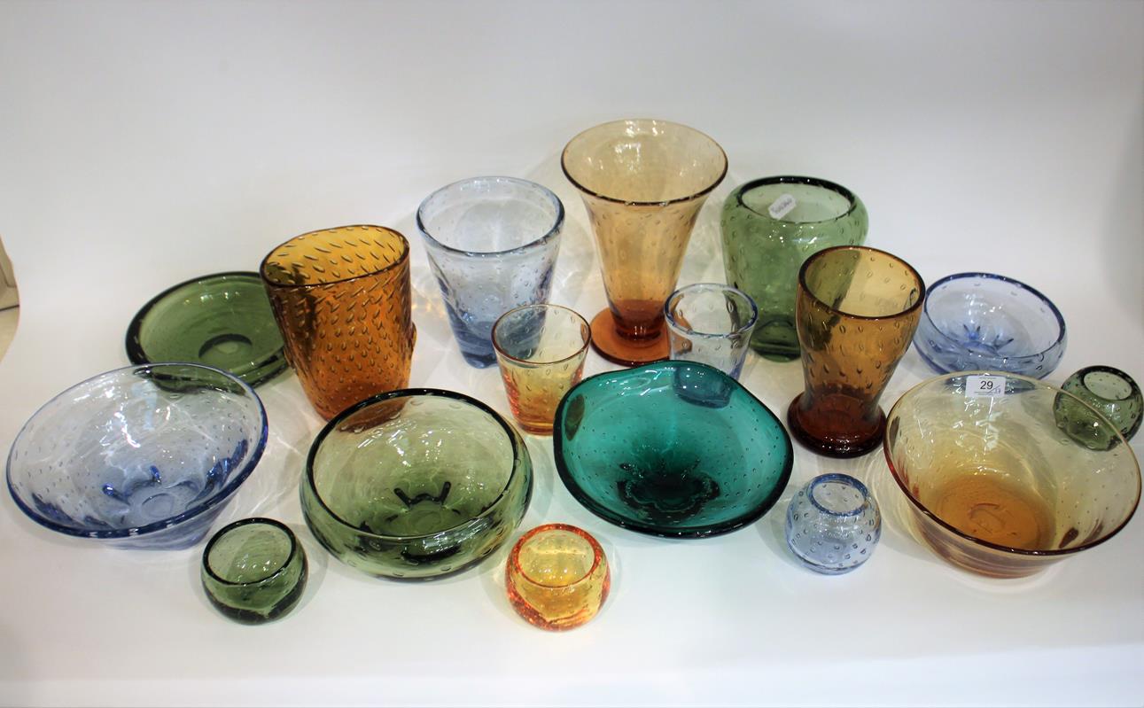Lot 29 - Whitefriars - William Wilson: A Group of Bubble Range Glass Bowls and Vase, various colours,...