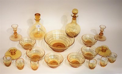 Lot 34 - Whitefriars - A Ribbon Trailed Glass Fruit Set, comprising large bowl and six small bowls, in...