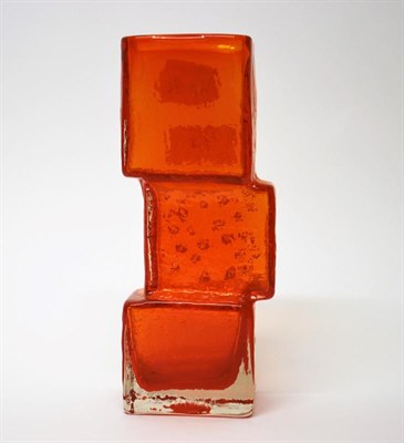 Lot 57 - Whitefriars - Geoffrey Baxter: A Textured Range Drunken Bricklayer Glass Vase, in tangerine,...