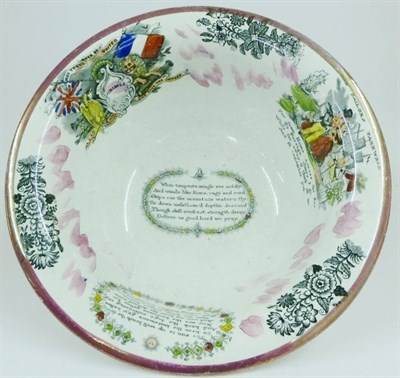 Lot 69 - A Scott Sunderland Lustre Basin, mid 19th century, with everted rim, printed in black and...
