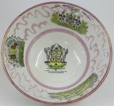 Lot 70 - A Sunderland Lustre Bowl Commemorating Garibaldi, 19th century, printed in black and overpainted in