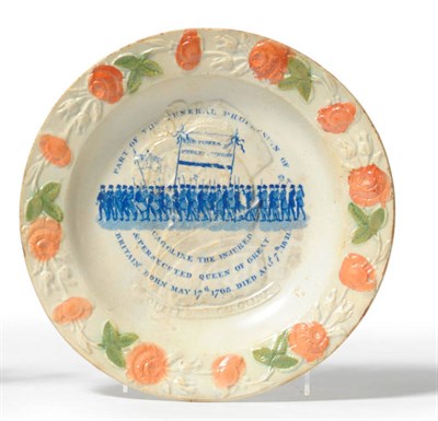 Lot 73 - A Staffordshire Pottery Child's Plate Commemorating the Death of Queen Caroline, circa 1821,...