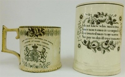 Lot 75 - A Staffordshire Pottery Royal Commemorative Mug, circa 1840, of arcade moulded cylindrical form...