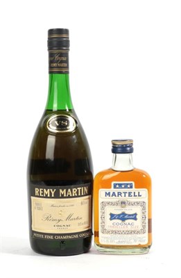Lot 2126 - Remy Martin V.S. Cognac, 40% vol 24 fl. ozs., (one bottle), Martell 3 Star Cognac, traveller...