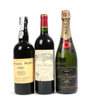 Lot 2140 - Möet & Chandon 1999 Champagne (one bottle), Chateau Calon-Segur 1998 Saint-Estèphe (one...