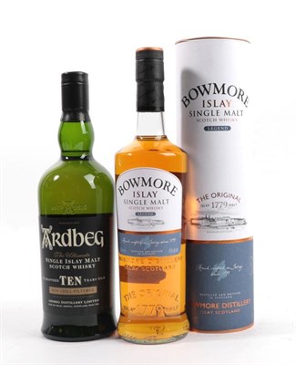 Lot 2167 - Ardbeg 10 Year Old Single Islay Malt Whisky, 40% vol 70cl (one bottle), Bowmore Legend Islay single