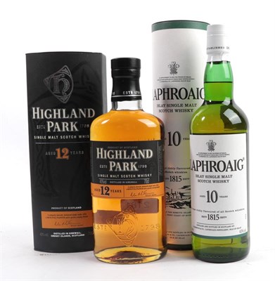 Lot 2181 - Highland Park 12 Year Old Single Malt Scotch Whisky, 40% vol 70cl (one bottle), Laphroaig 10...