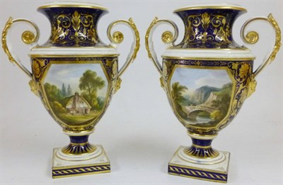 Lot 84 - A Pair of Bloor Derby Porcelain Urn Shaped Vases, early 19th century, with everted rims and...