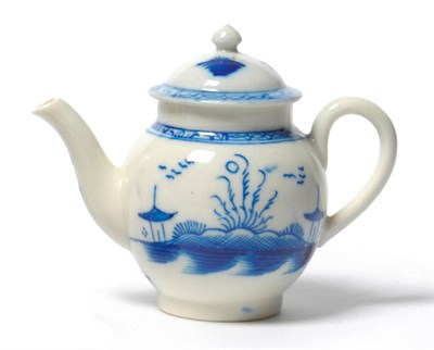 Lot 90 - A Caughley Miniature Teapot, circa 1780, decorated in underglaze blue with 'The Island'...