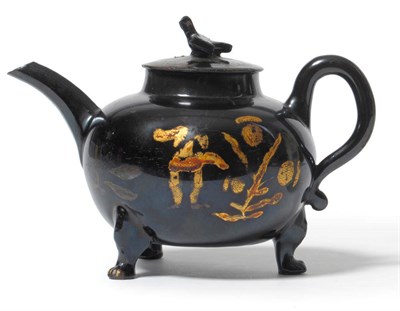 Lot 99 - A Jackfield Type Pottery Jacobite Teapot and Cover, circa 1766, of globular form with bird knop...
