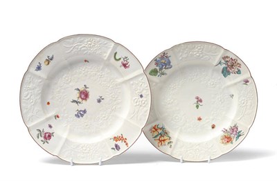 Lot 102 - A Near Pair of Chelsea Red Anchor Period Plates, circa 1760, painted with a caterpillar,...