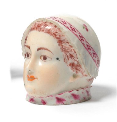 Lot 105 - A Rare Chelsea Bonbonniere in the Form of a Girl's Head, circa 1750, the hollow moulded head,...