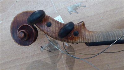 Lot 3002 - Violin 13 7/8'' one piece back, ebony fingerboard labelled 'Joseph Guarnerius 1732 IHS'...