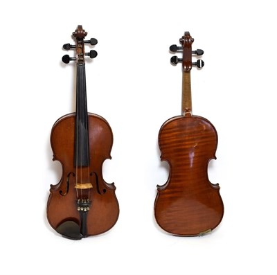 Lot 3004 - Violin 14 1/8'' one piece back, ebony fingerboard, decoratively shaped ebony tailpiece,...