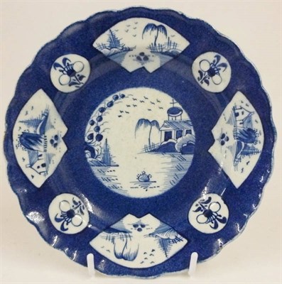 Lot 107 - A Bow Powder-Blue Ground Dessert Plate, circa 1760, with a central circular medallion of a...
