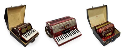 Lot 3045 - Three Accordions (i) Hohner Amatona IV button accordion with 8 bass and 23 treble buttons and...