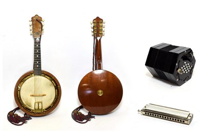 Lot 3049 - Mandolin Banjo stamped 'Bell-Tone, British Made' also has plaque on headstock 'Down South J. T. C-L