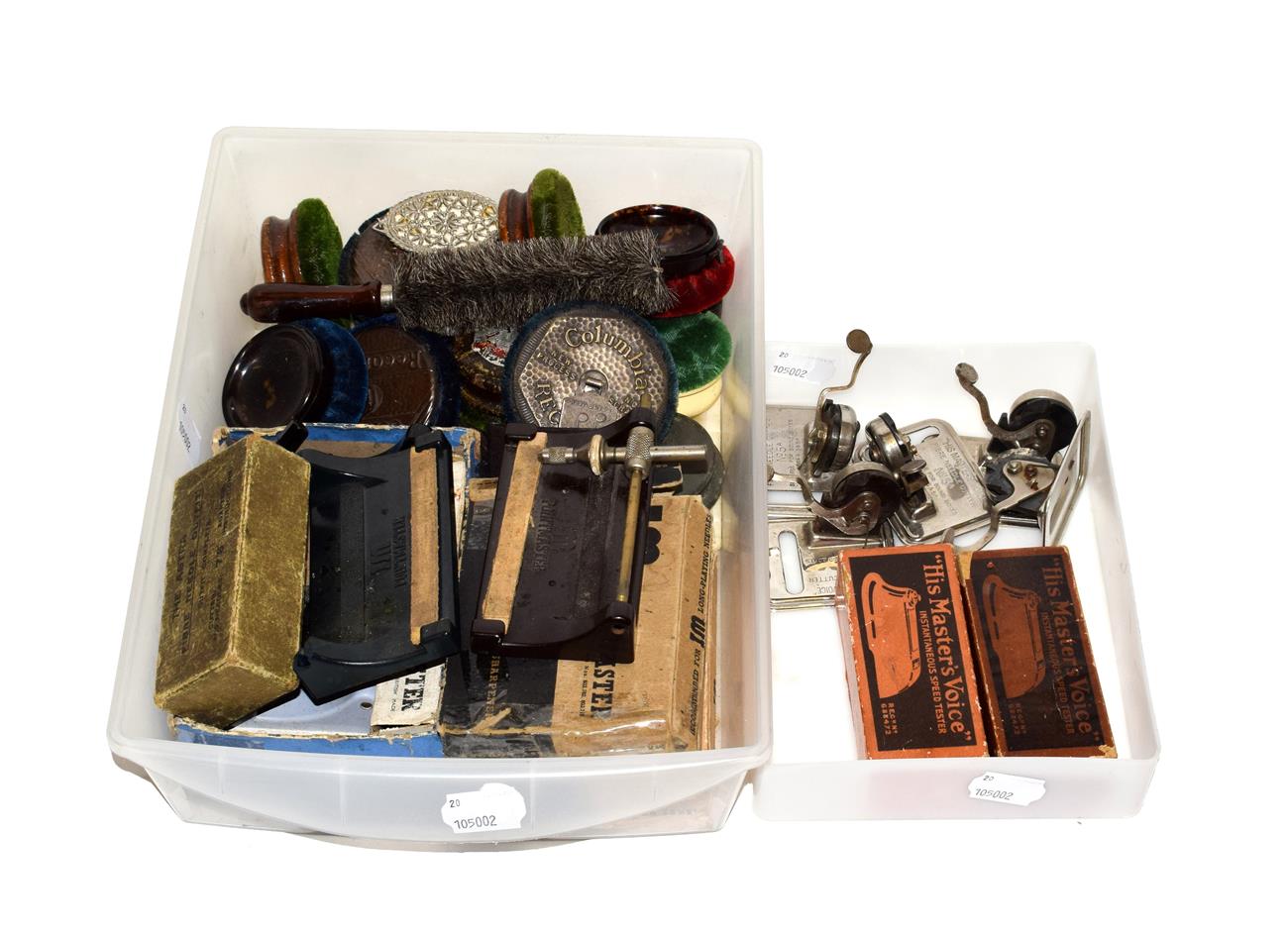 Lot 3063 - A Selection Of Gramophone Accessories: including a good number of record cleaning pads by HMV...
