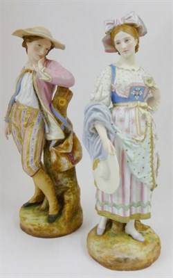 Lot 113 - A Pair of Vion & Baury, Paris Bisque Porcelain Figures, circa 1870, as a young couple, she...
