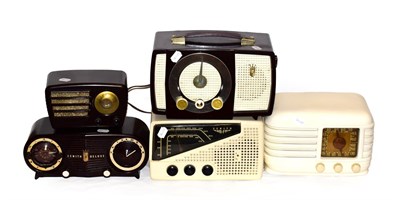 Lot 3079 - Zenith And Crosley Wireless Sets: a Crosley 58TK with inverted sloped brown bakelite case and...
