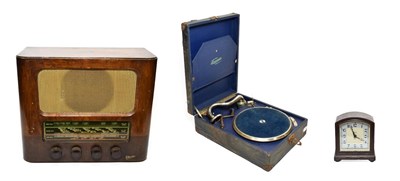 Lot 3097 - Marconi Three Band Radio in wooden case; together with a Limania portable gramophone and Smith...