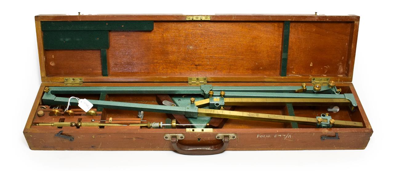 Lot 3142 - Pantograph brass with part green cracked finish, in mahogany case 32'', 81cm long