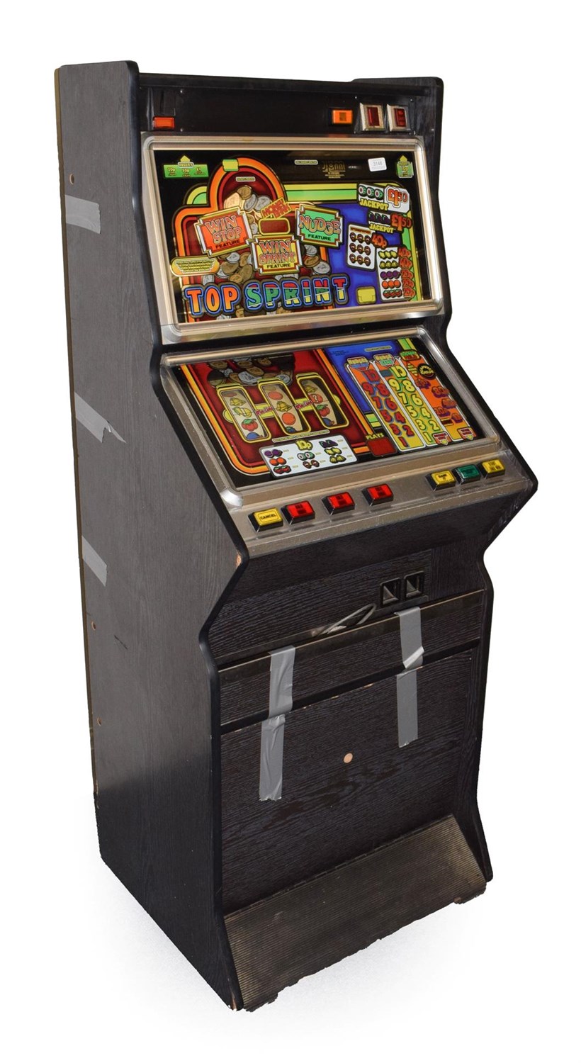 Lot 3148 - Top Sprint Electronic Amusement Machine with three reels, taking (old) 10p coins for two plays,...