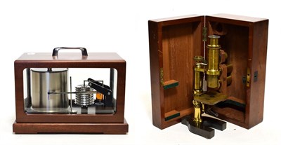 Lot 3149 - Baker (London) Brass Microscope with single lens, fine focusing wheel, variable aperture disc...