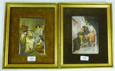 Lot 121 - A Pair of German Porcelain Rectangular Plaques, late 19th century, decorated with exotic ladies...