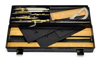Lot 3158 - Drawing Instrument Set with two layers in steel case, three pens one marked Army & Navy O.S.L.,...