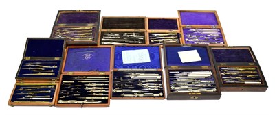 Lot 3161 - Drawing Instrument Sets nine assorted sets in wooden boxes including Engineering Department Malvern