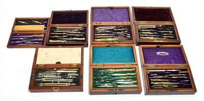 Lot 3162 - Drawing Instrument Sets seven assorted sets in wooden boxes including Compas Superieurs,...