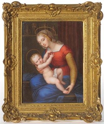 Lot 124 - A German Porcelain Rectangular Plaque, 19th century, painted with the Holy Family, Mary in...