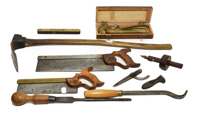 Lot 3189 - Various Woodworking Tools including an adze 31'' long width of blade 3 7/8'', tenon saw G O P...