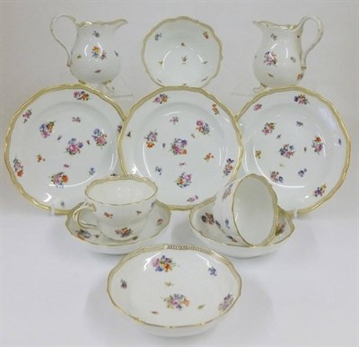 Lot 125 - A Meissen Porcelain Breakfast Service, 20th century, painted with scattered flower sprigs and...