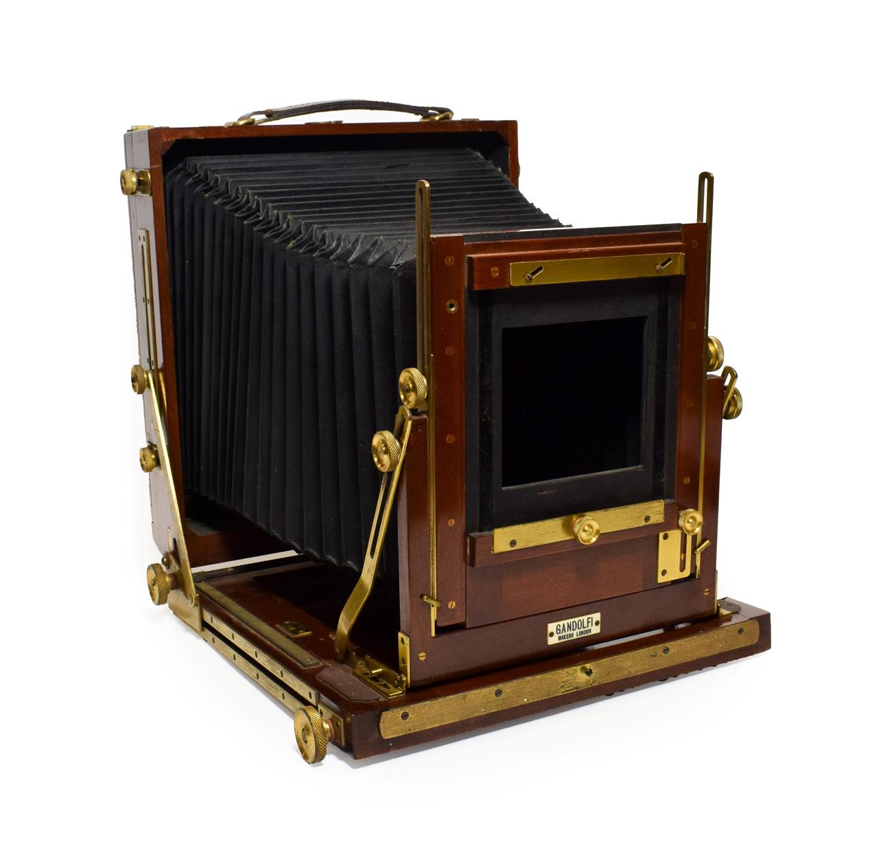 Lot 3198 - Gandolfi Large Format Plate Camera 8x10'' with mahogany body and brass fitting, black bellows...