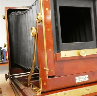 Lot 3198 - Gandolfi Large Format Plate Camera 8x10'' with mahogany body and brass fitting, black bellows...