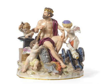 Lot 127 - A Meissen Porcelain Figure Group of Vulcan, late 19th century, the seated god wearing a coronet...